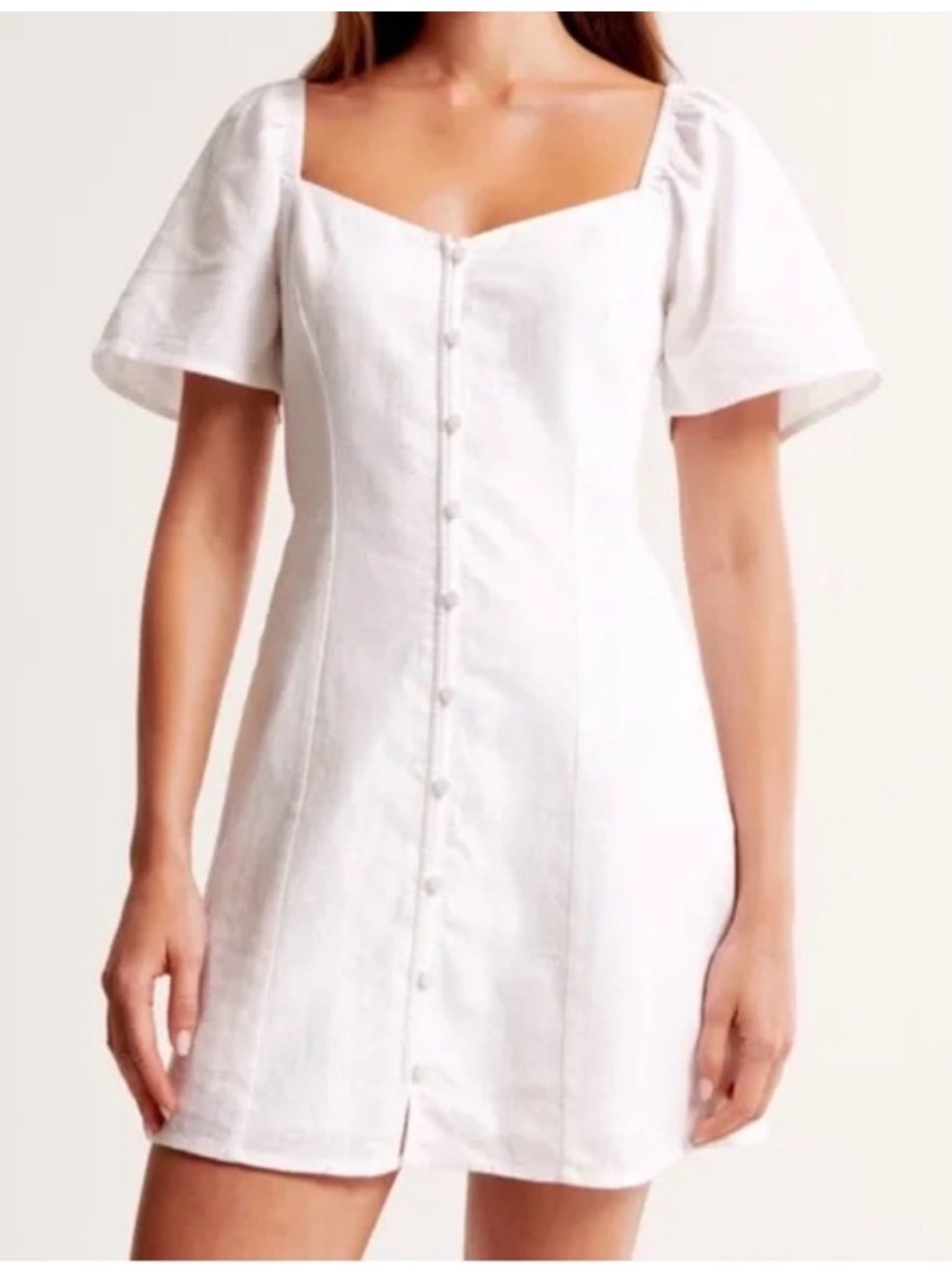 NWT Abercrombie Linen-Blend Button-Through Mini White Size Small Tall